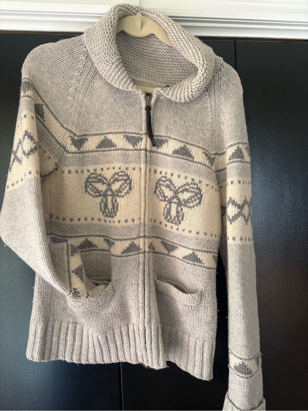 Beige TNA Knit Zip-Front Women's Sweater Jacket